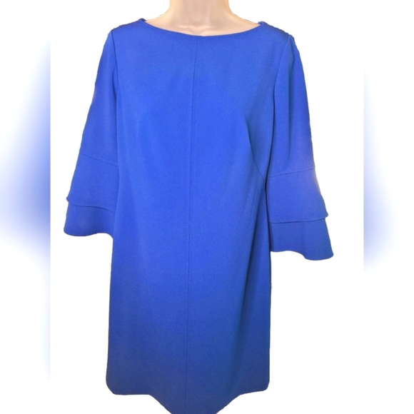 Ralph Lauren Blue Dress with Bell Ruffled Sleeves Gold Zipper Sz 10P - Picture 1 of 5